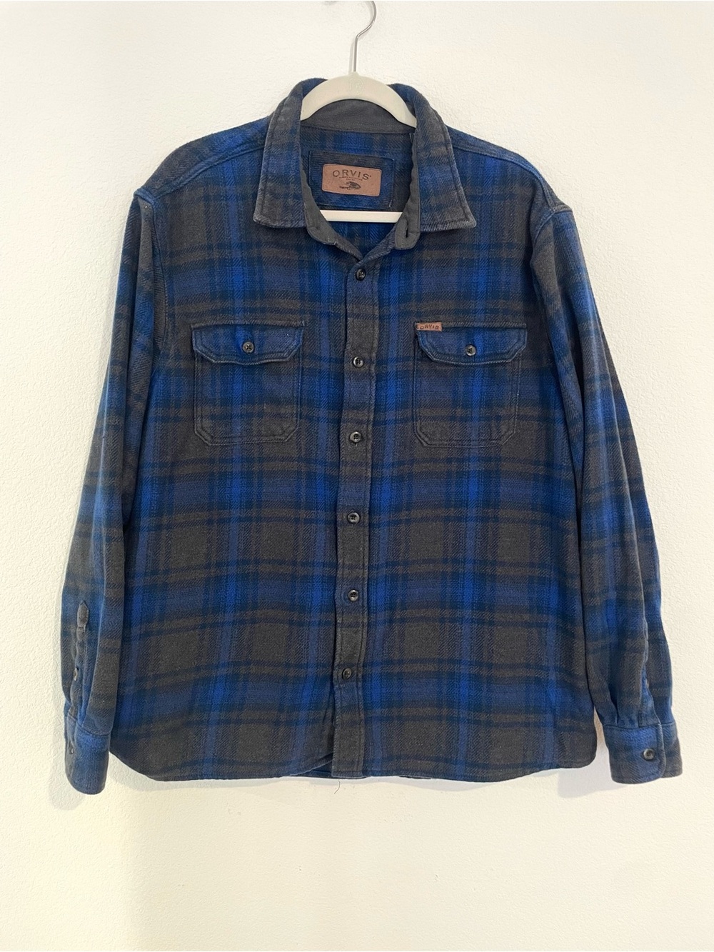 Orvis Plaid Flannel Men's XXL Blue & Gray Shirt Jacket